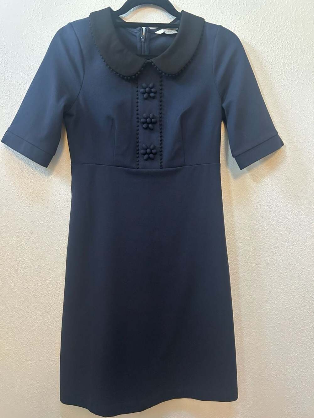 Boden Peter Pan Collar Dress Size US 4R Navy Blue Short Sleeve Mod